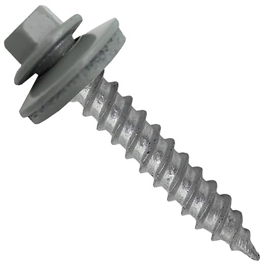Metal Roofing Screw: (250) 12 x 1-1/2" Light Gray Hex Sheet Metal Roof Screw. Sharp Point Metal to Wood siding Screws. 5/8" EPDM Washer.