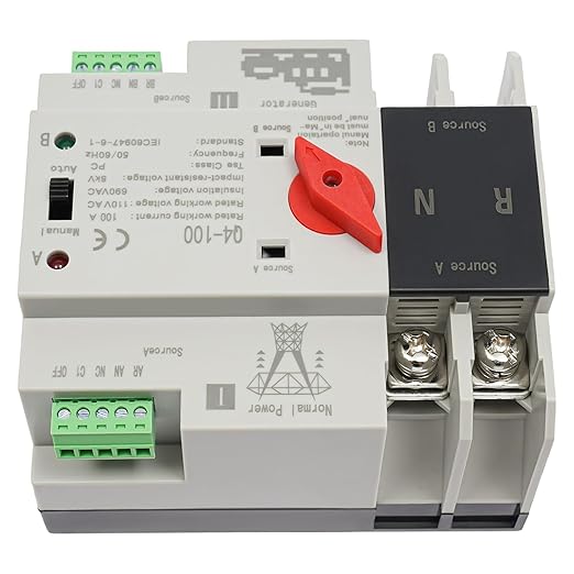 MINI Dual Power Automatic Transfer Switch 110V AC 2P 690V 50Hz Dual Power Automatic Toggle Controller 63A, 80A, 100A(Optional) PC Level (2P 100A)