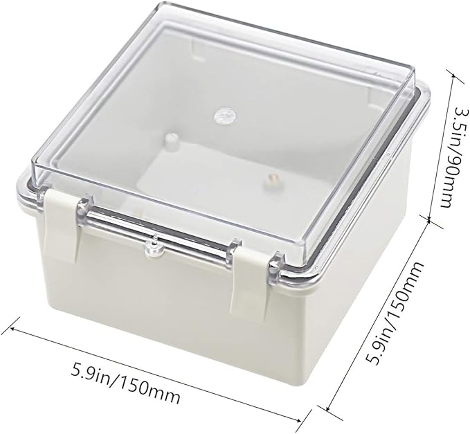 Zulkit 2pcs Junction Box ABS Plastic Dustproof Waterproof IP65 Electrical Boxes Hinged Shell Outdoor Universal Project Enclosure Clear Cover with 2 Cable Glands 5.9 x 5.9 x 3.5 inch (150x150x90 mm)