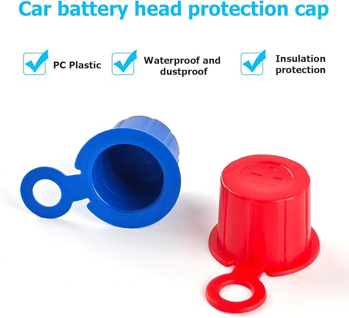 Mandark Car Battery Terminal Cover, 4PCS Vehicle Battery Top Post Cap with Washers, Automotive Battery Stud Terminal Insulator Protector Accessories, Universal for SUV, Sedan, Truck (Blue/Red)
