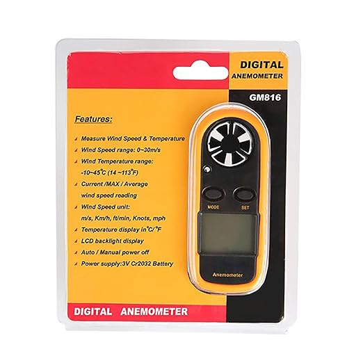 Buachois Anemometer Handheld,Digital Wind Speed Meter,Wind Speed Temperature Gauge with Digital LCD Display,for Measuring Wind Speed, Temperature and Wind Chill