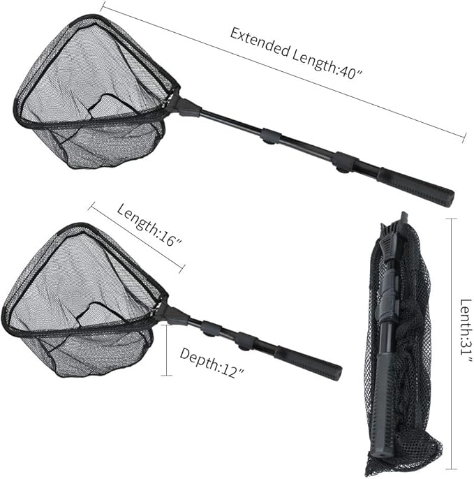 RESTCLOUD Fishing Landing Net with Telescoping Pole Handle, Fishing net Freshwater for Kids Men Women, Extend to 40-63 Inches