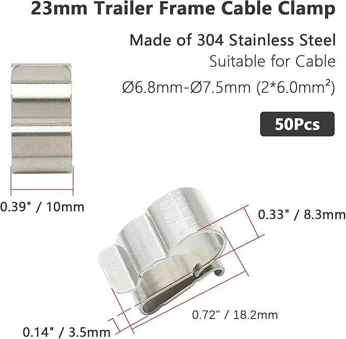 50Pcs Trailer Frame Wire Clips, 19mm Length Solar Panel Wire Clips, 304 Stainless Steel Cable Clamps Double-Wire Clips for PV Wiring Boat Cable