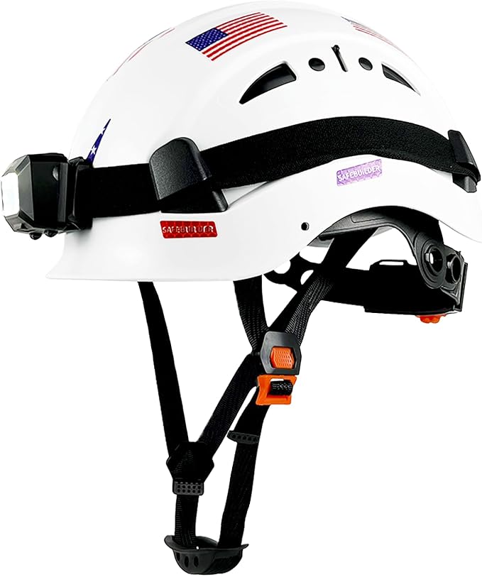Construction Safety Helmet with Headlight Hard Hat Headlamp Adjustable Ventilation Hardhats Work Head Protection Certified ANSI/ISEA Z89.1