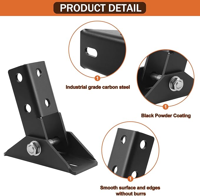 2 Pcs Adjustable Brace Fitting,180 Degree Turn Joint Connector Bracket,Solar Panel Bracket, Fits for 1-5/8" Post Channel，0.2" Thick