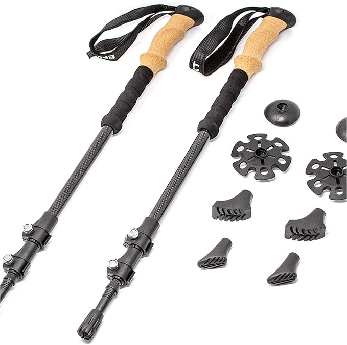 Effekt Carbon Trekking Poles Adjustable with Cork Grip & Bag - Hiking Poles, Telescopic Portable Nordic Walking Stick with Quick Locks, Collapsible Hiking Poles for Men, Women, self Defense ski Poles