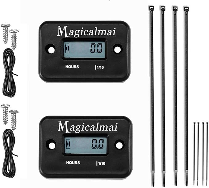 2pcs Magicalmai Inductive Hour Meter for Gas Engine Generator Lawn Mower Pressure Washer Marine ATV Boat Outboard Motor Dirt Bike Motorcycle Waterproof Hr Meters - Black