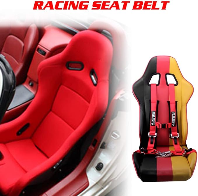 RASTP 4 Point Safety Harness Set with Ultra Comfort Heavy Duty Shoulder Pads,(Pack of 1) (Red)