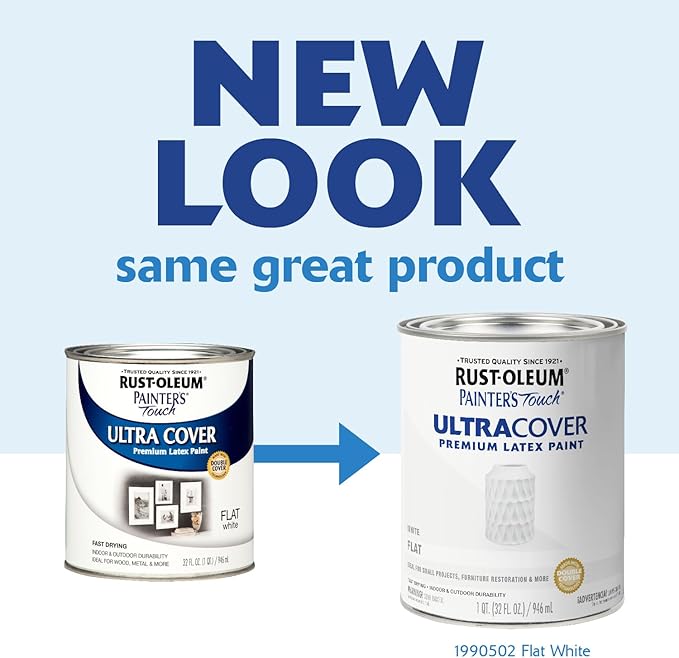 Rust-Oleum 1990502 Painter's Touch Latex Paint, Quart, Flat White 32 Fl Oz (Pack of 1)