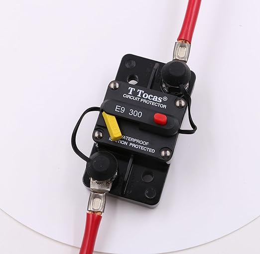 E9 300 Amp Circuit Breaker 12V - 48V DC with Manual Reset | Waterproof IP67 | Surface Mount Switch Button with LED Indication 300A 3/8" Studs