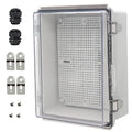 Zulkit Junction Box IP67 Waterproof Electrical Box Hinged Clear Cover Stainless Steel Latch Plastic Enclosure for Project w Mounting Plate Wall Bracket and 2 Cable Gland 8.7"x6.7"x4.3"/220x170x110mm