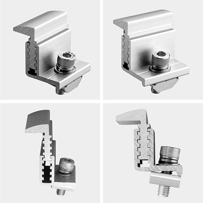 Anbte Solar Panel Mounting Brackets 30-50mm Adjustable, 10pcs Aluminum Solar Panel End Clamp Include 10*Screw M8 and 1*Wrench, Solar Mount Kit for Metal Roof, Tin Roof, Flat Roof, Sheet Roof, Silver