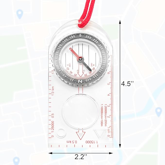 BlingKingdom Multifunctional Waterproof Navigation Compass Map Ruler Magnifier for Explorer Hiking Map Reading and Navigation with Adjustable Lanyard