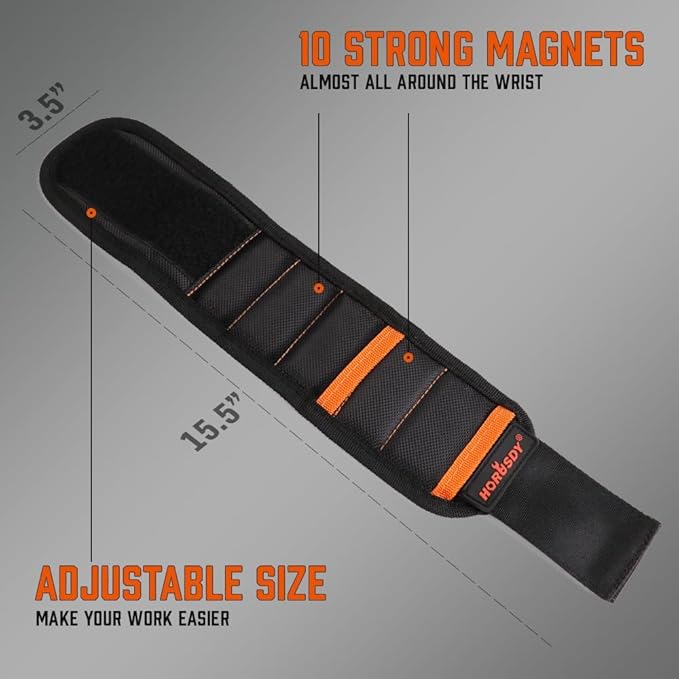 HORUSDY Magnetic Wristband & Universal Socket Grip (7–19mm), Stocking Stuffers Gifts for Dad with Strong Magnets for Holding Screws, Nails, Drilling Bits, DIY, Christmas Tool Gift for Men
