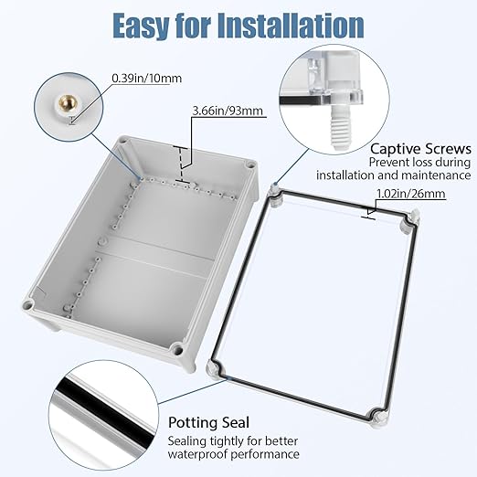 LeMotech Junction Box IP67 Waterproof Dustproof Electrical Box Project Box DIY Enclosure Gray with Transparent Clear Cover, External Size 15x11x5.1in (380x280x130mm)