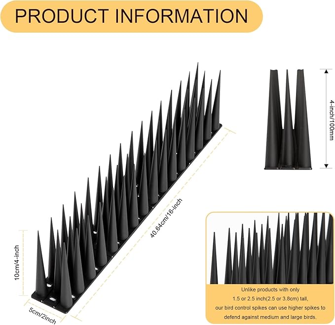 OFFO Bird Spikes Pigeon Outdoor Spikes for Cat Keep Birds Raccoon Woodpecker Away Covers 60 Feet(18.3m), Black