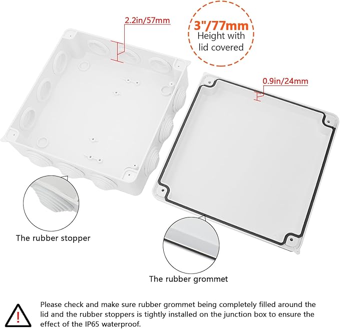 LeMotech ABS Plastic Dustproof Waterproof IP65 Junction Box Universal Electrical Project Enclosure White 7.9 x 7.9 x 3.1 inch (200 x 200 x 80 mm)