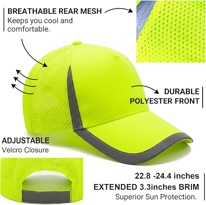YOWESHOP Reflective Safety Baseball Cap Customize Logo with Removable PE Shell Hi-Vis Safety Work Hat