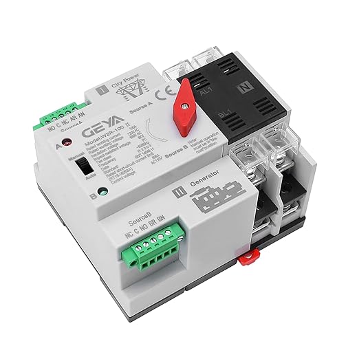 GEYA Mini ATS Automatic Transfer Switch Electrical Selector Switches Dual Power Switch 2Pole 100A 110V 50/60Hz Grid to AC Generator (Black)