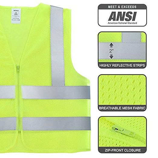 Neiko High Visibility Safety Vest ANSI Class 2, No Pocket, Neon Yellow, Large (L)
