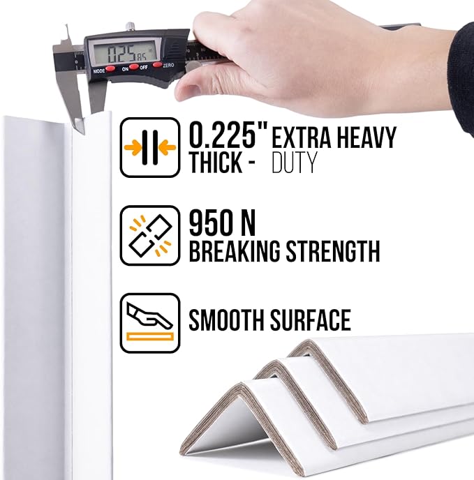 24" x 2" x 2" Reinforced Cardboard Edge Protectors, White (Pack of 48) – 0.225" Thick Extra Heavy-Duty Cardboard Corner Protectors – American Quality V-Board Pallet Edge Protectors