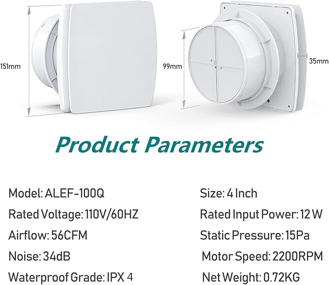 Exhaust Fan 4" Home Ventilation Fan Window and Wall Mount Vent Fan for Kitchen Bathroom Workshop Garage (110v/12W/White)