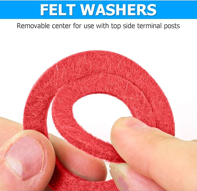 12PCS Battery Terminal Anti Corrosion Washers Protector Fiber and 2PCS Cleaning Brush, Automotive Accessories Universal for Car, Marine, Boat, RV (Black/Red)