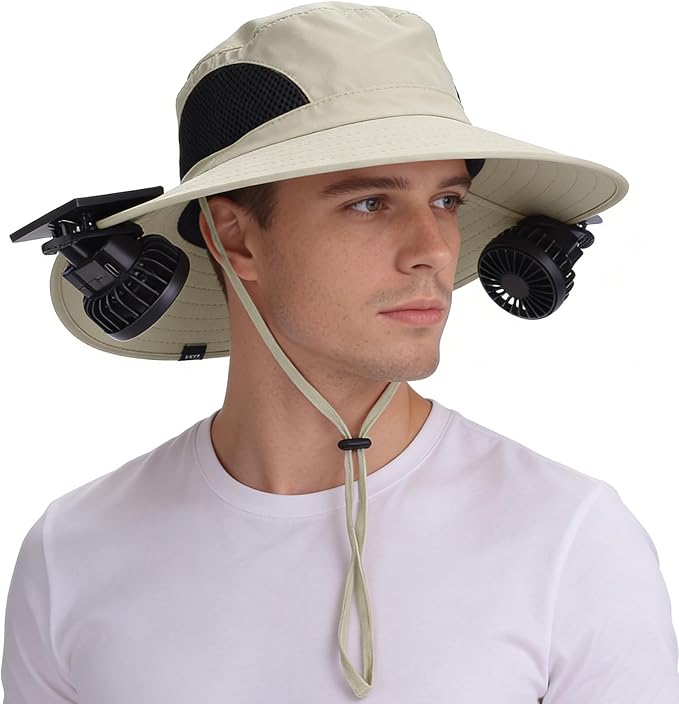 EINSKEY Solar Powered Fan Hat, UPF50+ Wide Brim Bucket Hat with Ultralight Clip-On Fans for Outdoor Hiking Fishing Gardening