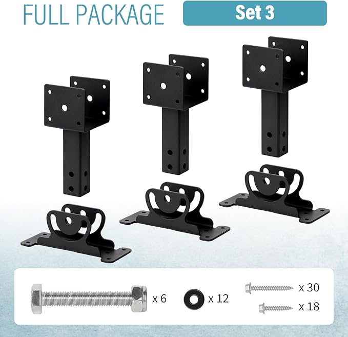 3 Pack 304 Stainless Steel 4x4 Heavy Duty Roof Riser Brackets Kit, Adjustable Roof Riser Beam Mount Brackets for Roof Pergola Gazebo (Black)