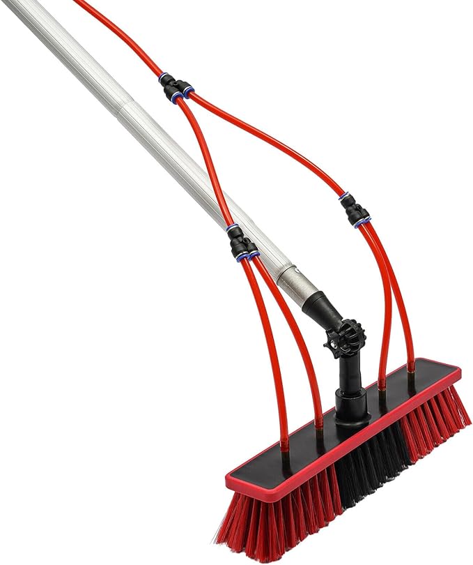 26 Ft Telescopic Water Fed Pole & Brush, Outdoor Tall Window Cleaner Car Glass Solar Panel Cleaning System, Water Fed Brush Extendable Pole Kit Washer Duster Washing Tool
