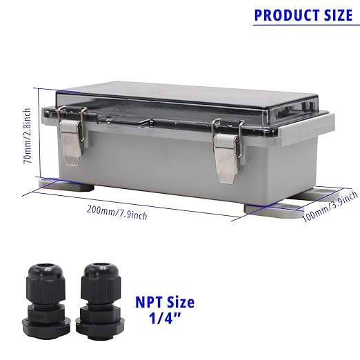 MAKERELE Small Outdoor Junction Box Waterproof Electrical IP67 Plastic Enclosure for Electrical Project with Transparent Cover Outside Size 7.9×3.9×2.8 inch(200×100×70mm)