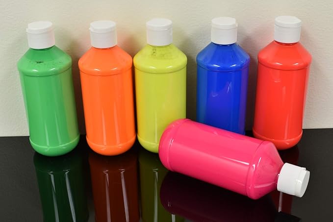 DirectGlow 8oz UV Blacklight Reactive Fluorescent Acrylic Paints (6 Color Assortment)
