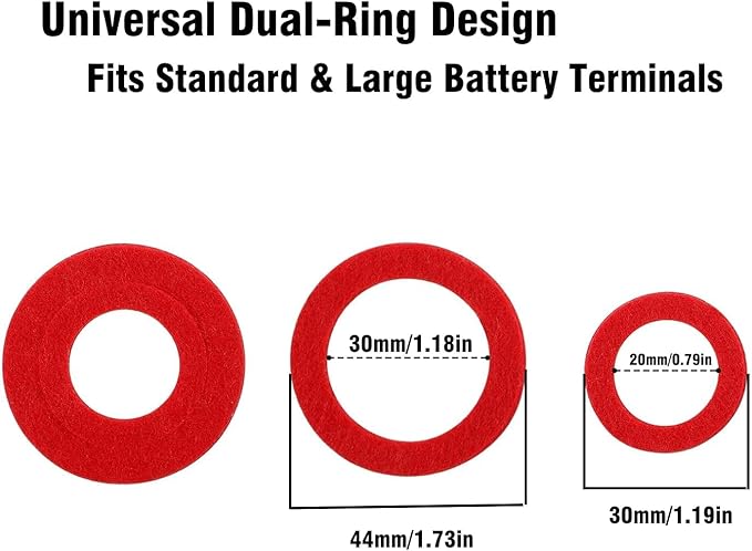 16 PCS Battery Terminal Anti-Corrosion Washers - Red & Green Fiber Gasket Protectors with Adjustable Inner Ring for Car, Truck, Marine & RV Batteries