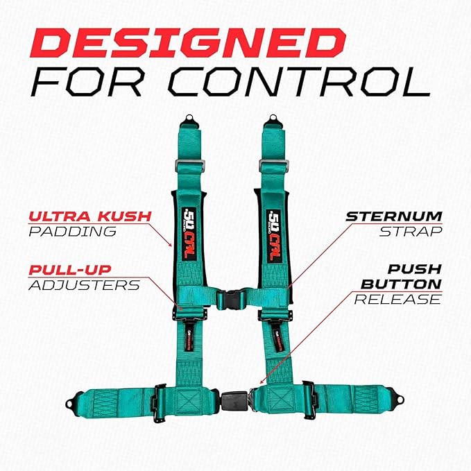 1pc 4 Point Harness for Bucket Seat Push Release 10 Color Harnesses Racing Harness 4 point Race Car UTV, RZR (Teal, 2in)