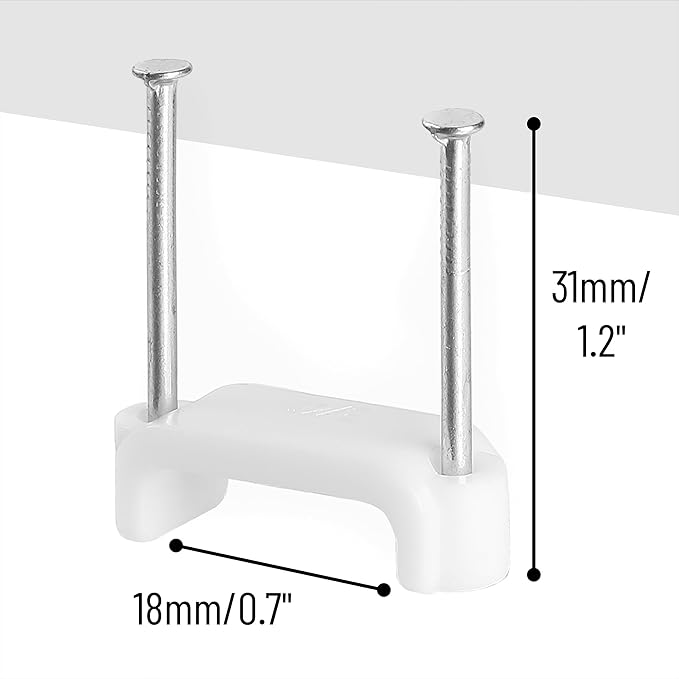 Bates- Cable Clips with Steel Nails, 200 pcs, White, Large, 2-Nail Cord Clips for Wires on Wall, Cable Wall Clip, Wire Wall Clips, Cable Wire Clips, Coaxial Cable Clips, Cord Wall Clip
