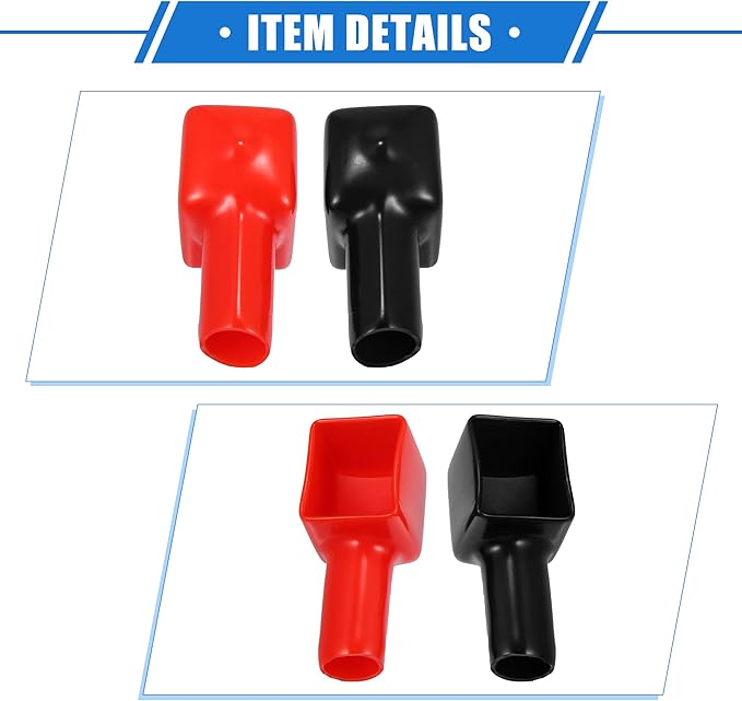 1 Pair Battery Terminal Insulation Covers, 10mm 0.39" Car Battery Post Cap Universal for Motorcycle Truck Marine Durable PVC Red Black