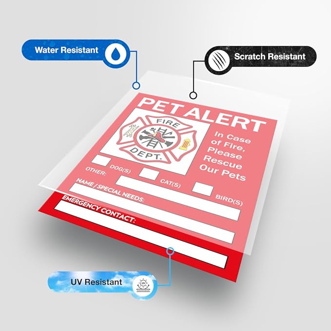 Pet Alert Safety Fire Rescue Sticker - Save Our Pets Emergency Inside Decal - House Home Window Door Sign