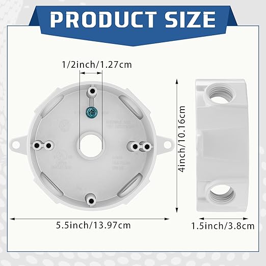 Juexica 4 Pcs 4 Inch Round Electrical Box 1/2 Inch 5 Holes Weatherproof Outlet Junction Ceiling Fan Box for Outdoor Lighting Systems, UL Listed(White)