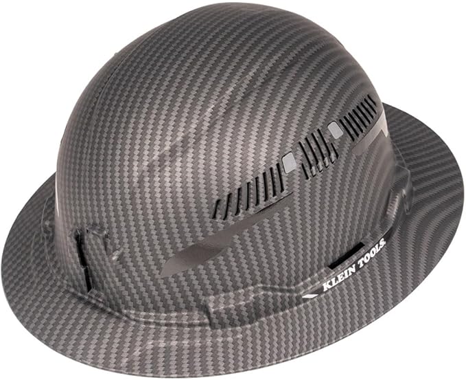Klein Tools 60626 Hard Hat, Vented Full Brim Premium KARBN Design, Type 1 Class C Hard Hat, 4-Point Ratchet Suspension