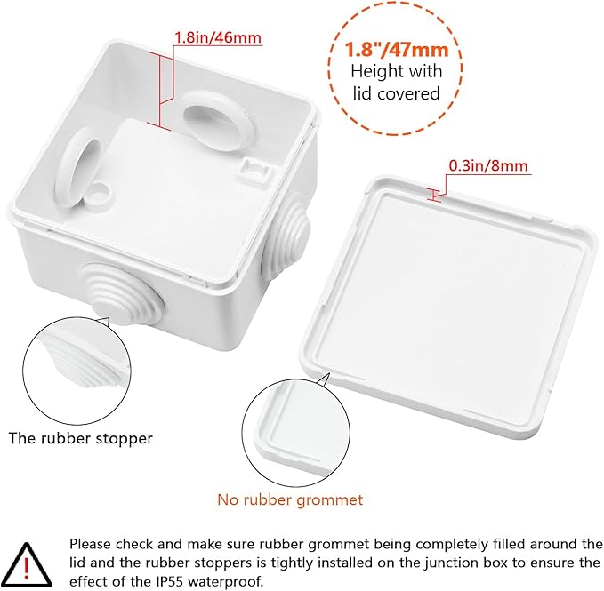 LeMotech Junction Box, ABS Plastic IP55 Water Resistant and Dustproof, Universal Electrical Enclosure, Outdoor and Indoor Project Box, 3.1" x 3.1" x 1.9", White