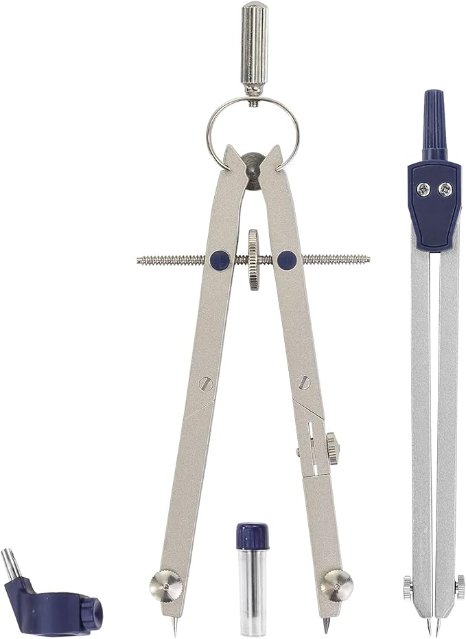 Pacific Arc Spring Bow Compass with 6 inch Divider, Universal Adaptor, 6 inch Break Leg, and Replacement Lead.