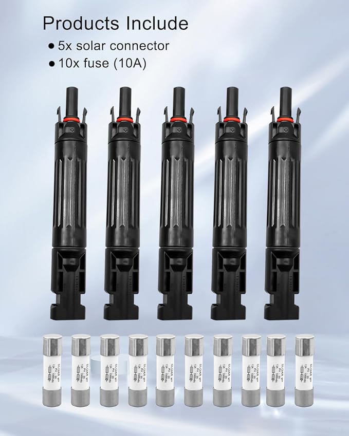 5 Pcs 10A Solar Fuse Holder Inline with Male and Female Connector for Solar Panel and Solar Controller, IP68 Waterproof Solar Fuse Connector with 10 Fuse