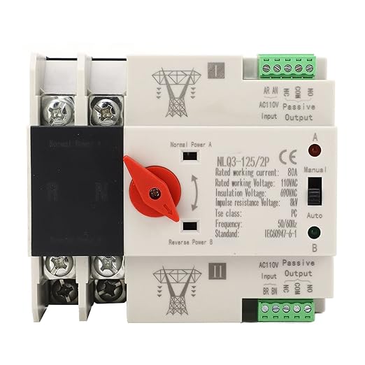 AC110V 63A 2P Mini ATS Automatic Power Automatic Transfer Switch,Dual Power Automatic Transfer Switch 110V Transfer Switch Changeover Power Switch