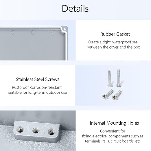 LeMotech Junction Box, Aluminum Alloy Metal Electrical Box, IP67 Waterproof Dustproof Project Box, Outdoor Universal Enclosure, Grey 3.9x3.9x2.3in (100x100x60mm)