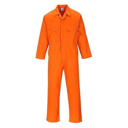 Portwest C813 Men's Work Coveralls - Liverpool Lightweight Polycotton Safety Coverall with Zip and Pockets Orange, Small