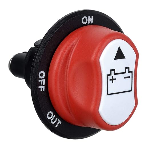Jtron Car Battery Disconnect Switch MAX.50V DC 50A Cont 75A INT Battery Master Cut Off Isolator Switch Waterproof for Car Motorcycle Marine Boat Auto Camper RV ATV UTV Vehicles (NO-OFF-OUT/50A)