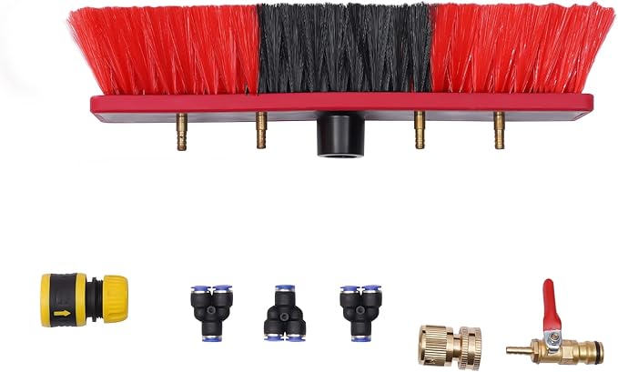 24ft Length Water Fed Pole Kit Water Fed Brush Water Fed Cleaning with Extendable Handle, System Aluminum Rotatable Solar Panel Cleaning Brush Equipment w/ 29.6ft Hose for Window High-Altitude Clean