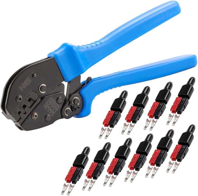HKS Ratchet Powerpole Crimping Tool 31Pcs Kit with 15A 30A 45A Power Connectors and Caps, Crimper with Build-in Orientation Block