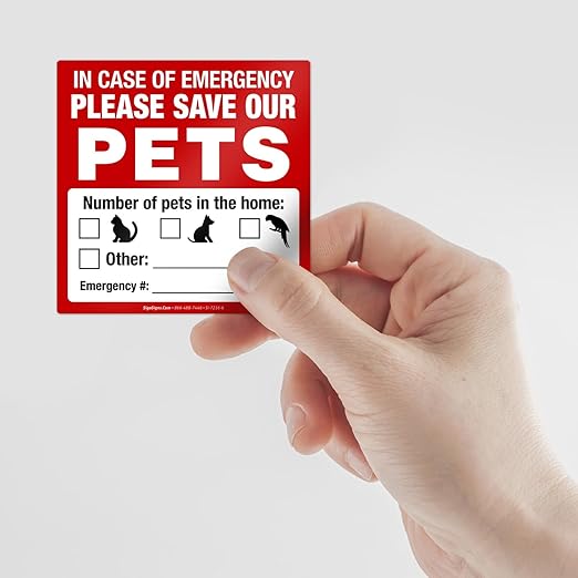 Pet Alert Safety Fire Rescue Sticker, In Case Of Emergency Please Save Our Pets, (4pack) 6x6 Inches, 4 Mil Vinyl Decal Stickers UV Protected, Made in USA by Sigo Signs