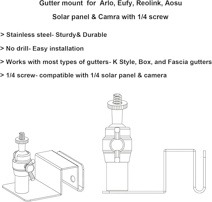 WiTi Stainless Steel Universal Solar Panel Gutter Mount for Eufy, Arlo, Wyze, Reolink Solar Panels and More (White)
